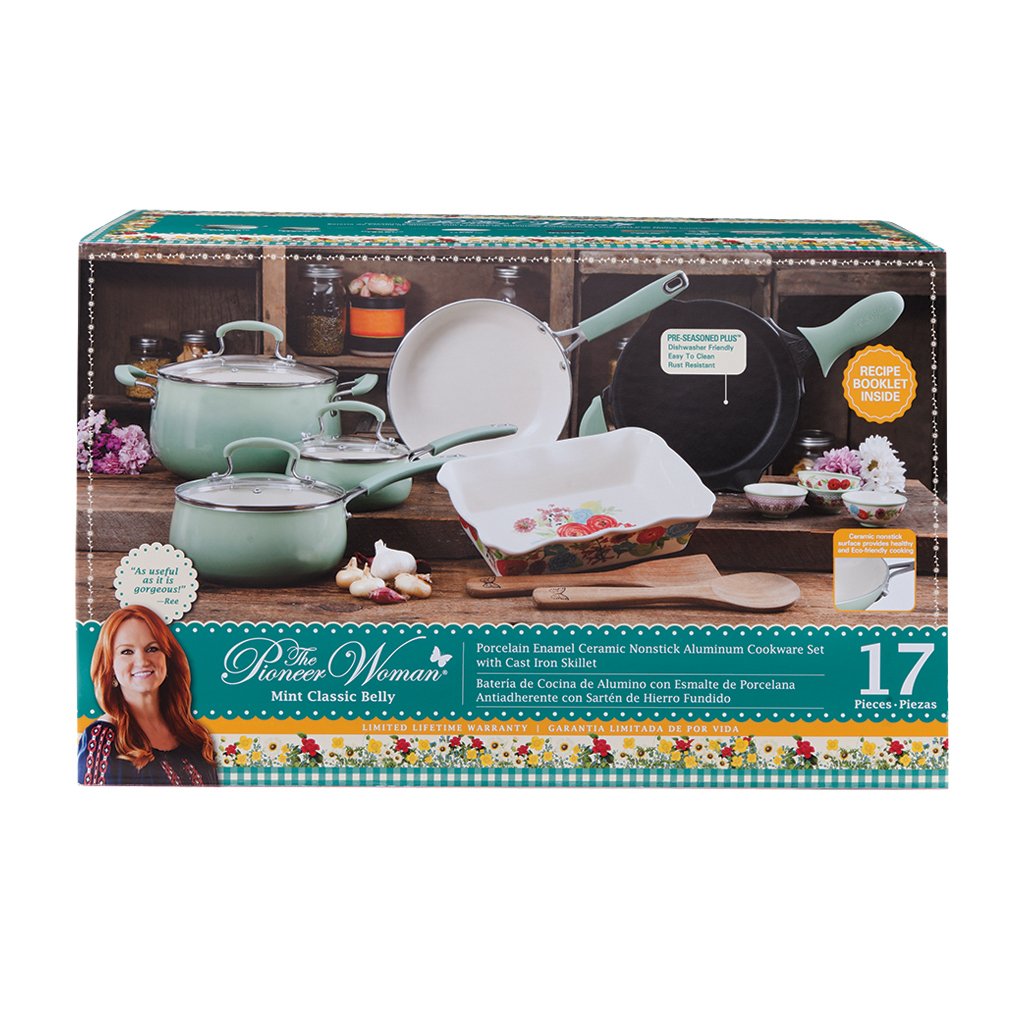 The Clara 17-Piece Classic Belly Aluminum Cookware Combo Set, Mint